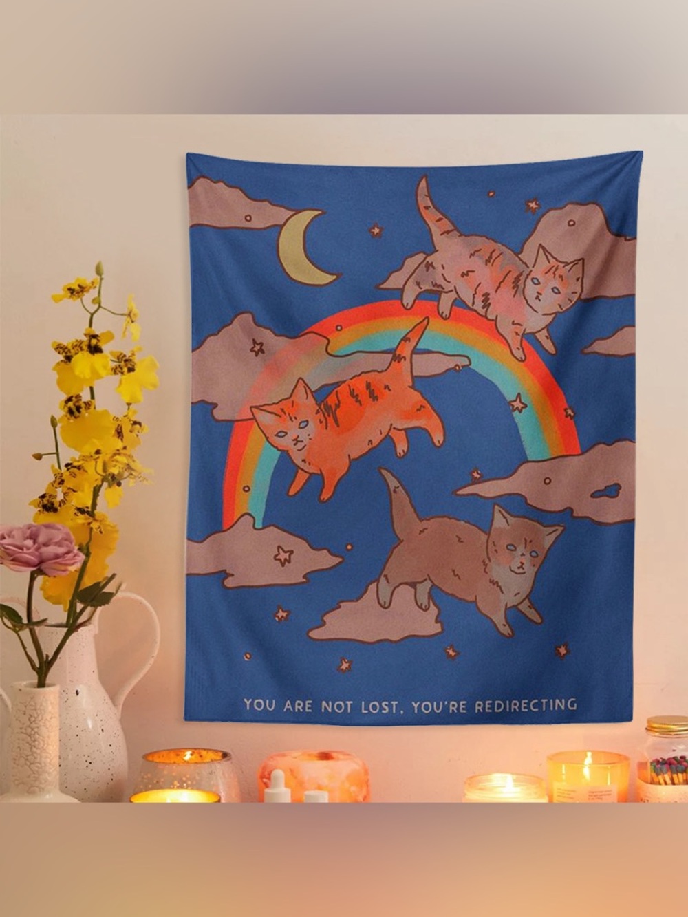 Graphic Rainbow Cute Cats Star Moon Tapestry Wall Decor - Picture 3 of 7